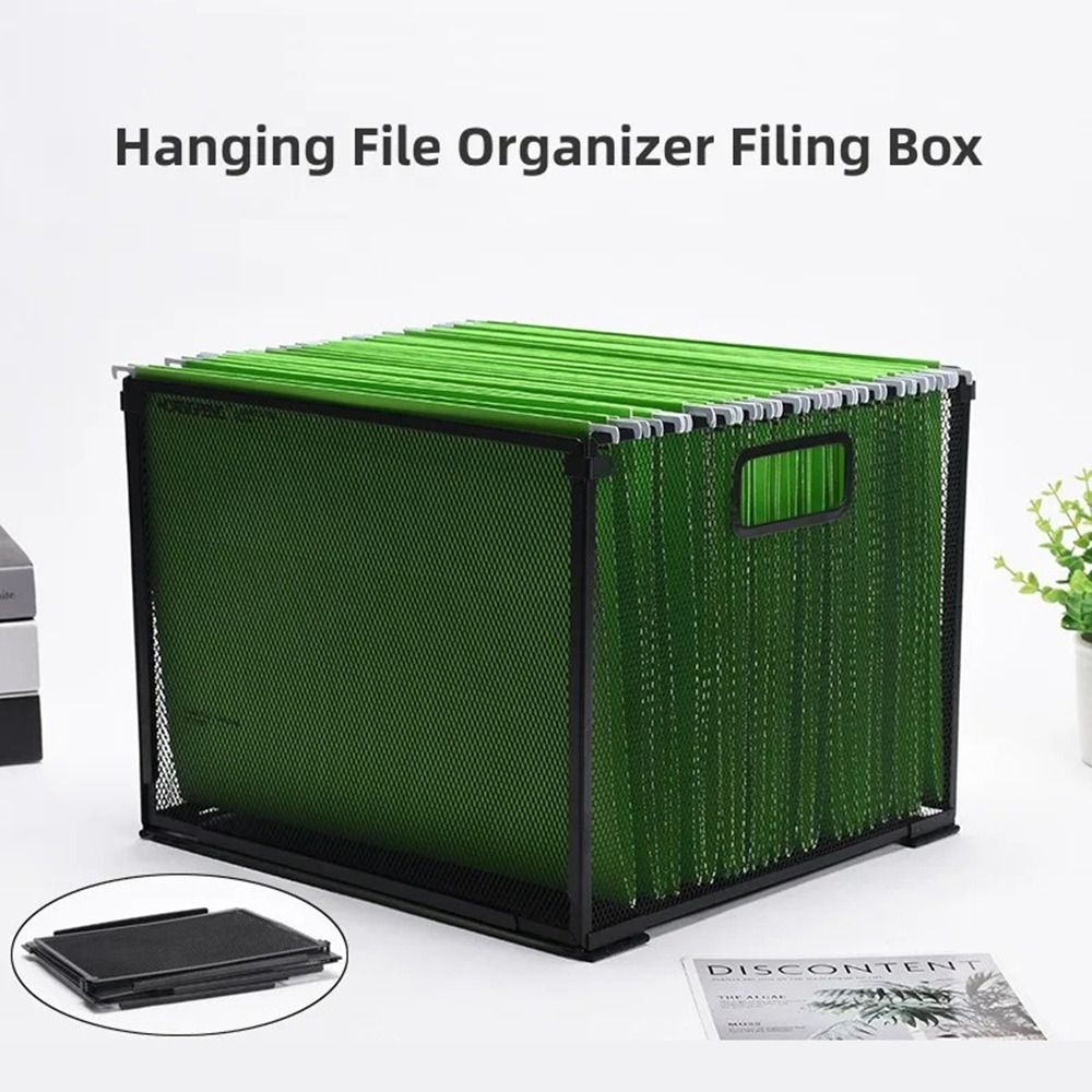 File Cabinet - メッシュメタルハンギングファイルフォルダオーガナイザー フォルダーは含まれていません 折りたたみ式フォルダー収納ボックス ブラック 取り外し可能なオフィスファイリングクレート