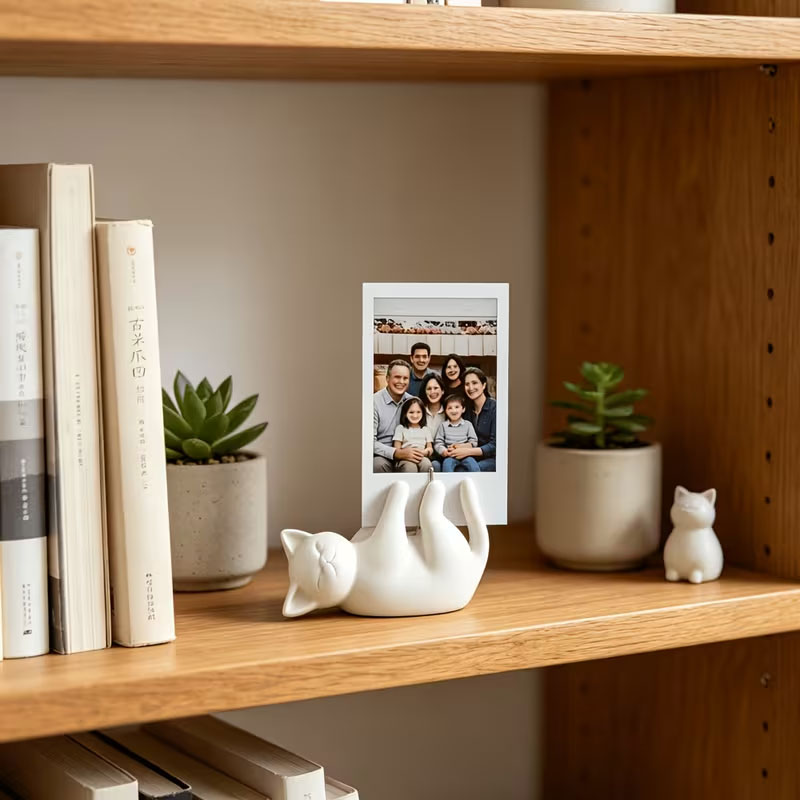 Office Furniture Brands - かわいい白い猫の背もたれスタンド、シンプルな猫の写真台、持ち運び可能な卓上写真ホルダー。寝室のナイトスタンド、オフィスの机、リビングルームのコーヒーテーブルに適しています。柔らかく愛らしい子猫の卓上装飾、心温まる贈り物です。