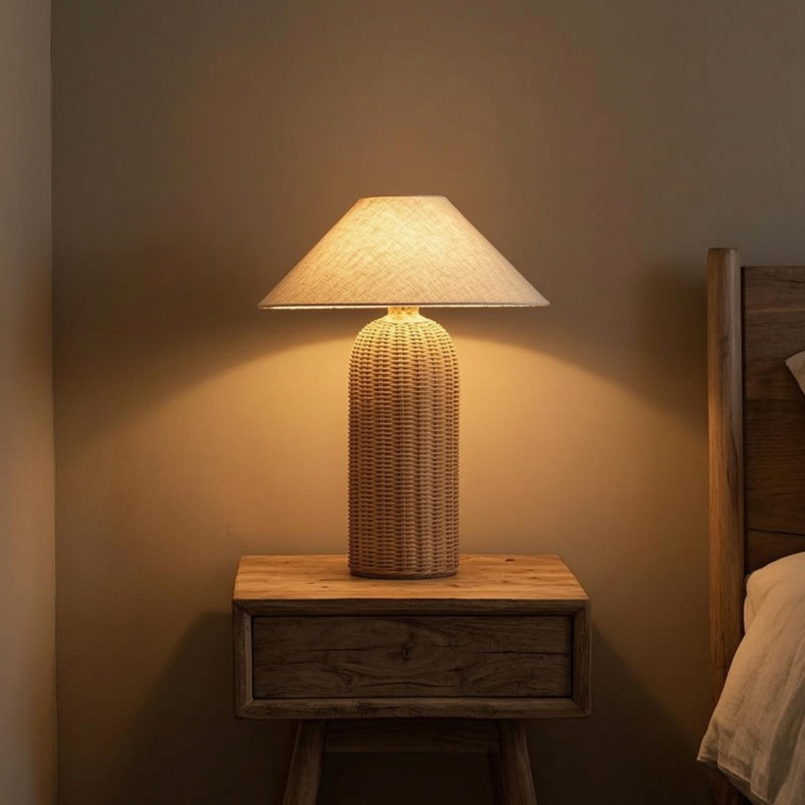 Desk Lamp - ベッドサイドランプ ラタンベース ファブリックシェード ナイトテーブルランプ 寝室 リビングルーム用装飾照明
