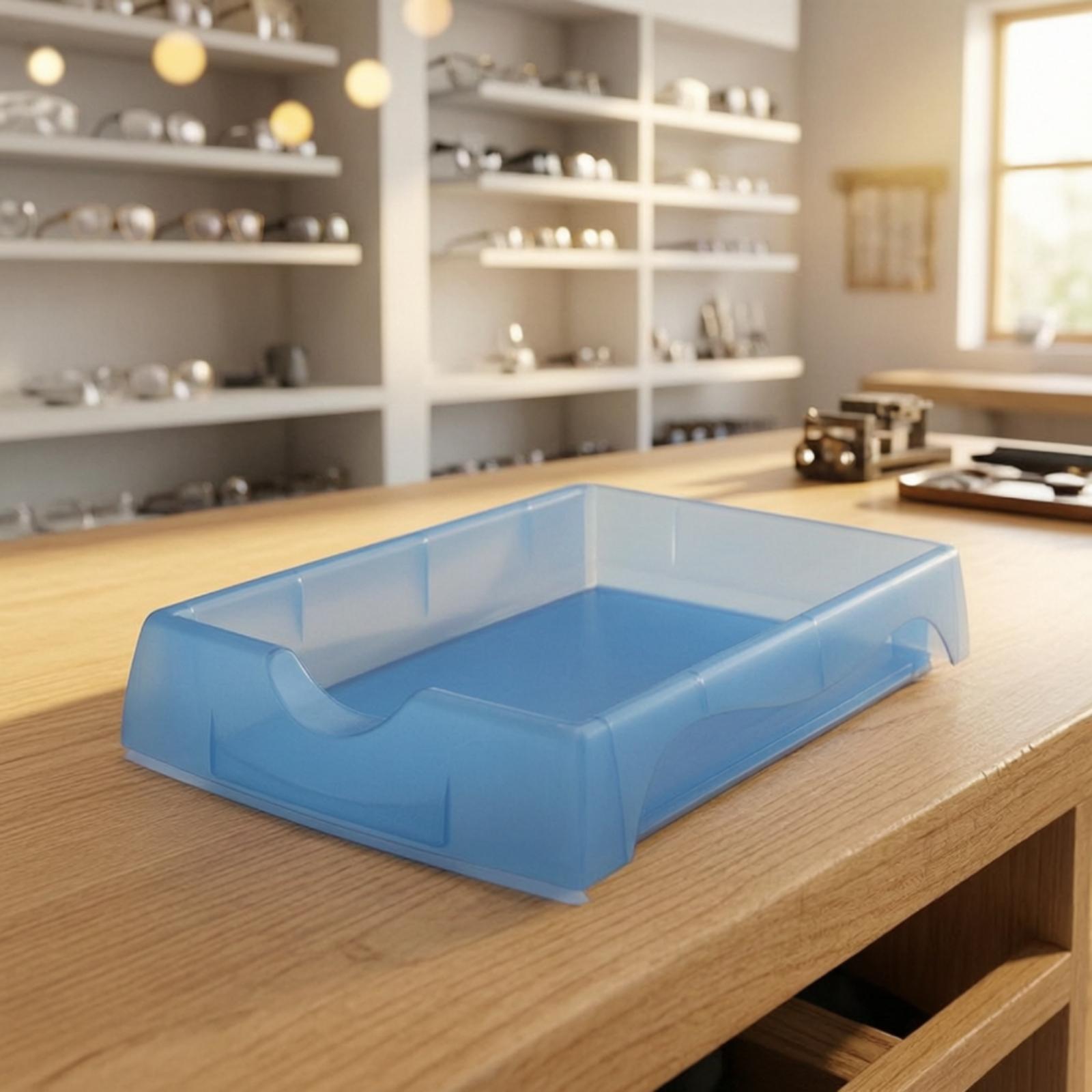 Desk Organizer - 耐久性に優れたPP製光学レンズトレイ。側面に切り込みがあり、メガネ部品の収納、作業台やデスクの整理に最適。