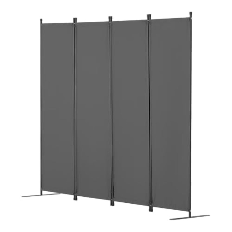 Partition Screen Divider - 4パネル布製ルームディバイダー、オフィス用折りたたみ式プライバシースクリーン、淡いグレーの生地を使用した軽量自立式パーティション、ポルタ