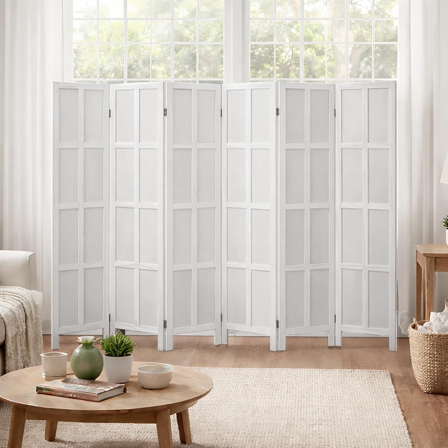 6パネル木製間仕切り・折りたたみ式プライバシースクリーン 6 - Partition Screen Divider のレビューと価格
