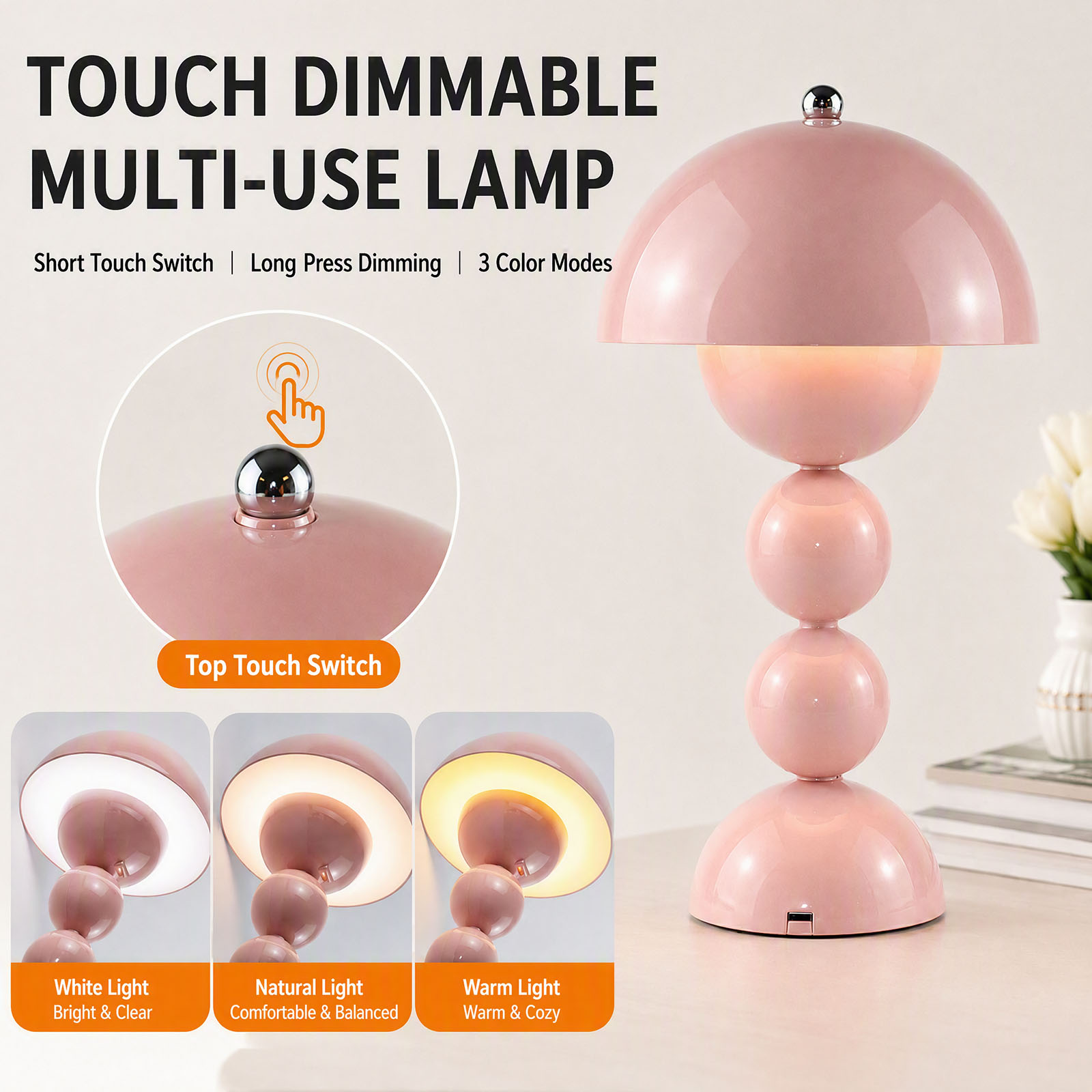 ヴィンテージ風のきのこ型テーブルランプ。USB接続で、3段階 - Desk Lamp のレビューと価格