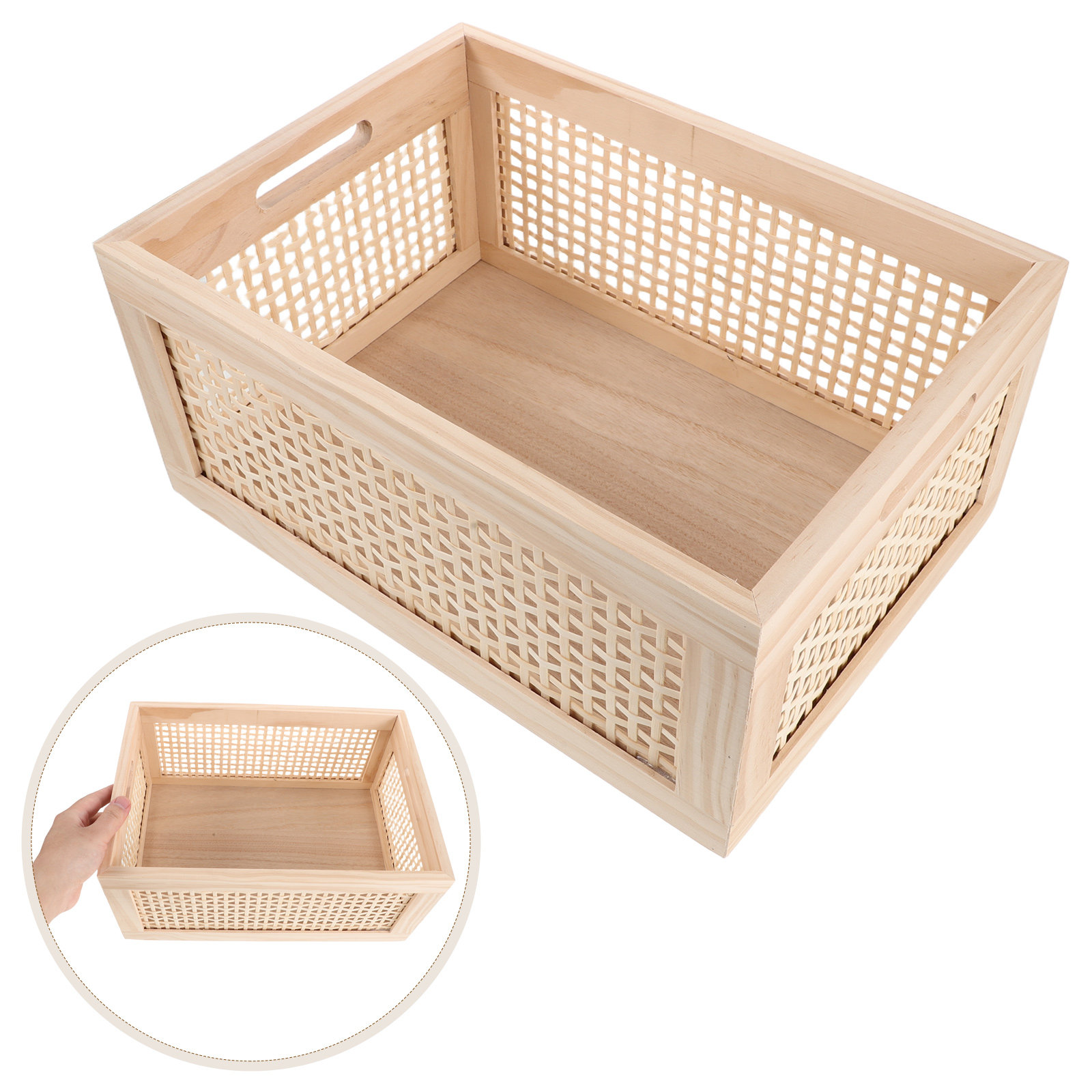 編み込み収納バスケット、小ぶり、素朴な木製、雑誌立て、サイズ - Desk Organizer のレビューと価格